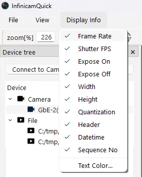Display Info menu