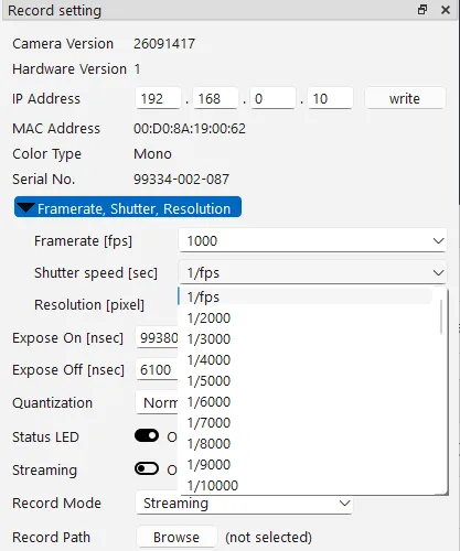Selecting the shutter speed